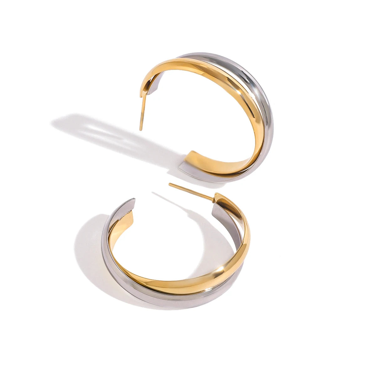 18k Gold Stainless Steel / Gold Steel Color Matching C-Shaped Winding Earrings