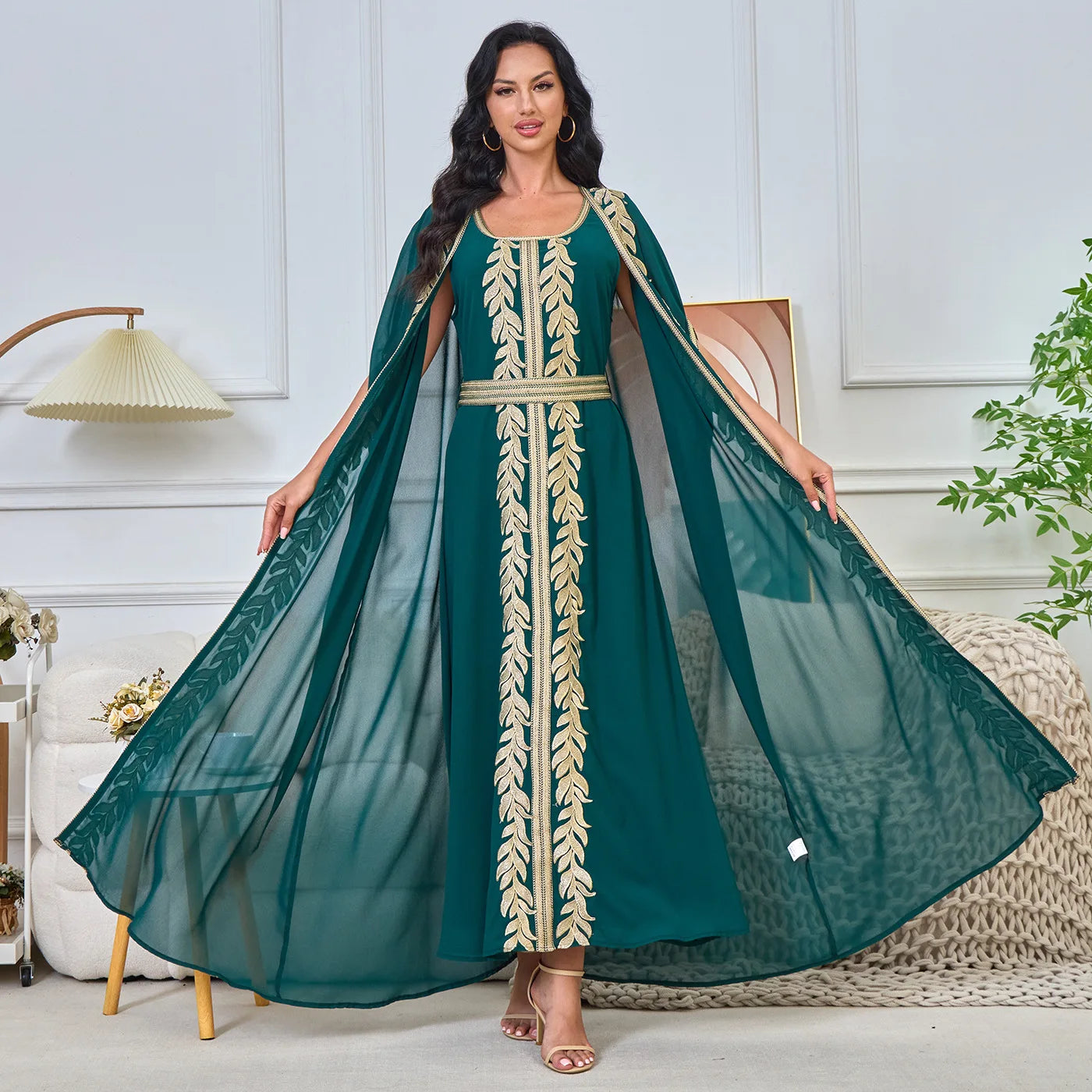 2024 Summer New Style Elegant Embroidered Robe Two-Piece Dress Cross-Border Middle East Muslim Cardigan Middle East Abaya Thawb