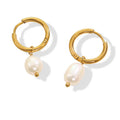 JLE0228  New Trendy 18K Gold Plated Elegant Dainty  Fresh Water Pearl Stainless Steel Hoop Earrings for Women