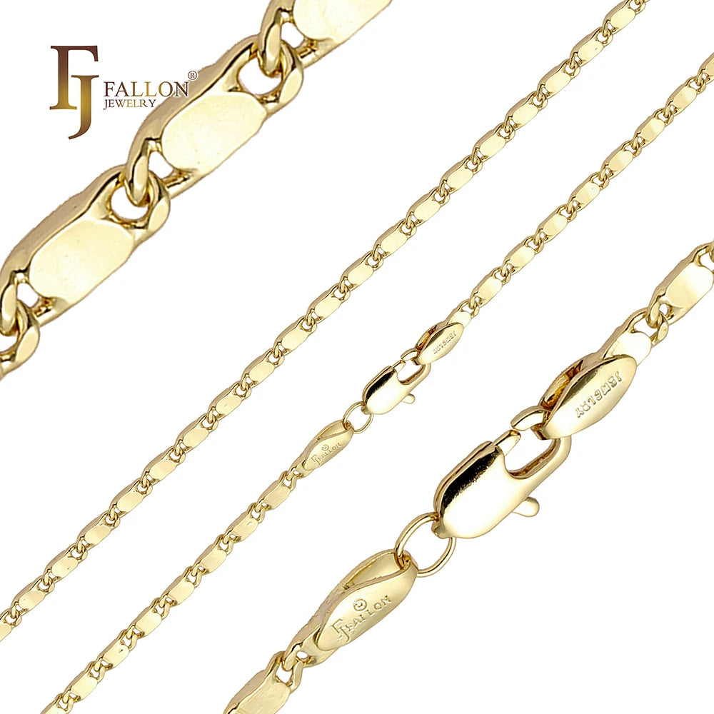 FJ Fallon Fashion Jewelry Solid Squared Snail Link Polished Chain Plated in 14K Gold Brass Based
