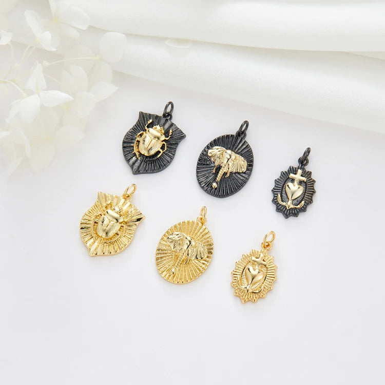 Fashion Beetle Elephant Insect Accessory Pendant Brass 14K Gold Plated Black Animal Necklace Pendant