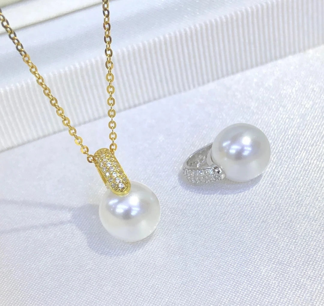 P1565 10-11mm DIY Natural  Freshwater Pearl Charm Pendant Necklace Accessory 925 Sterling Silver Jewelry for Women Without Chain