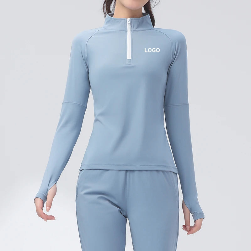 Women's Long Sleeve Quick Dry Zipper Pullover Printed Sports Training Shirt for Yoga and Running Fitness Fitness Wear