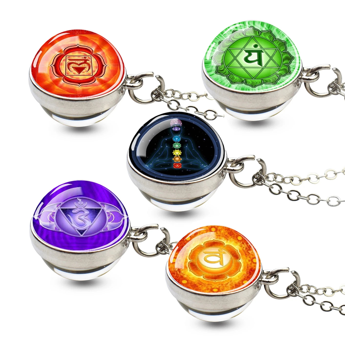 Wholesale Om Crystal Ball Pendant Classic Yoga Mandala Necklace for Men and Women Zinc Alloy with Link Chain and Flower Shape