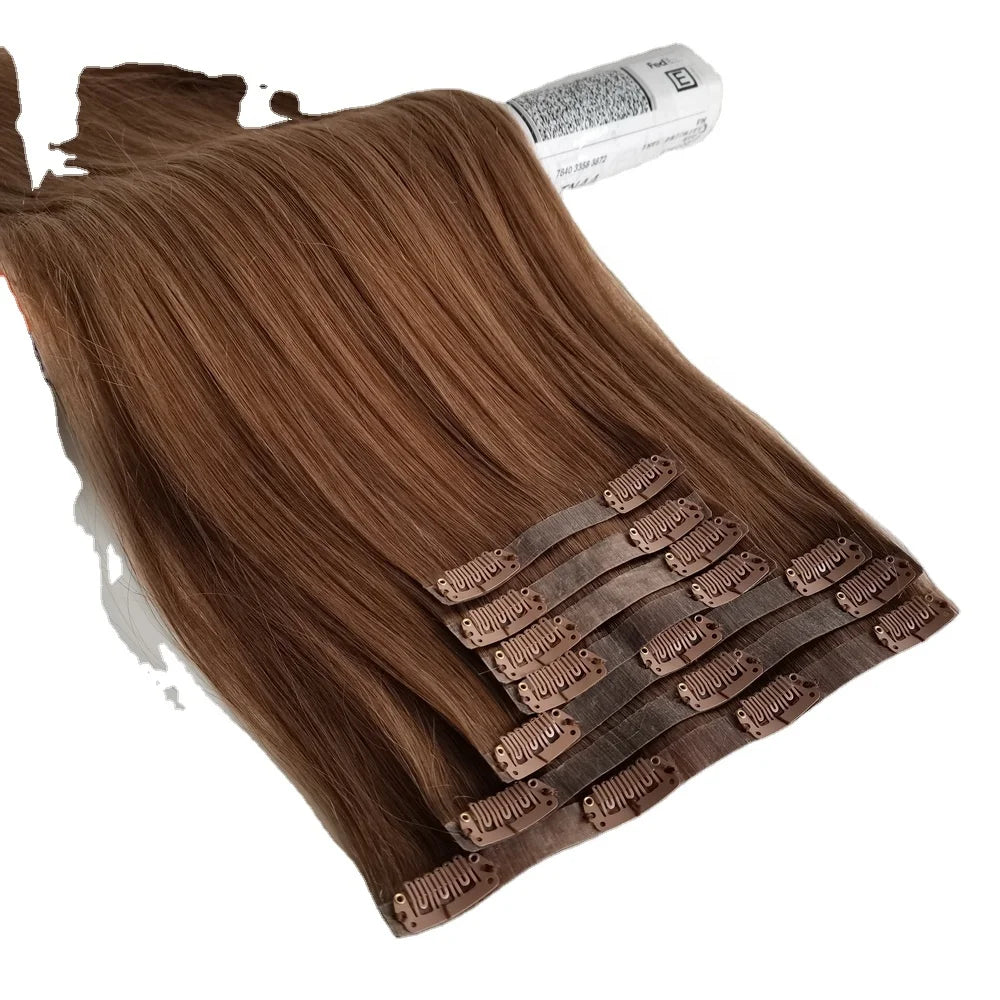 2025 New Arrival Hair Factory Seamless PU Skin Weft Dyed Clip-in Hair Extension 18inch 130g #7B
