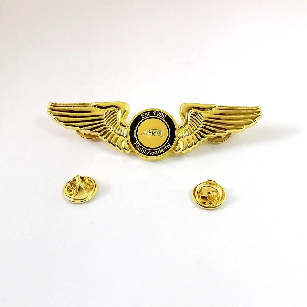 3D Die Cast Gold Metal Wing Pin Badge With Customized Logo Airline Wing Emblem Lapel Pin Factory