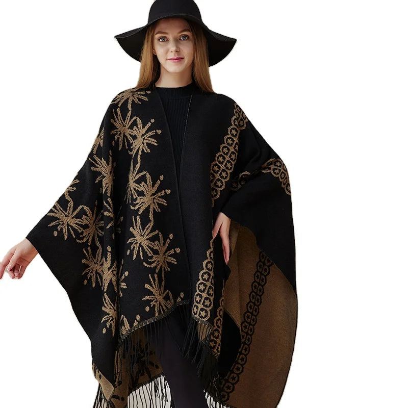 Women New Model Temperament Cloak Autumn and Winter Tassel Fashion Shawl Warm Knitted Wool Double Sided Shawl Cape Coat