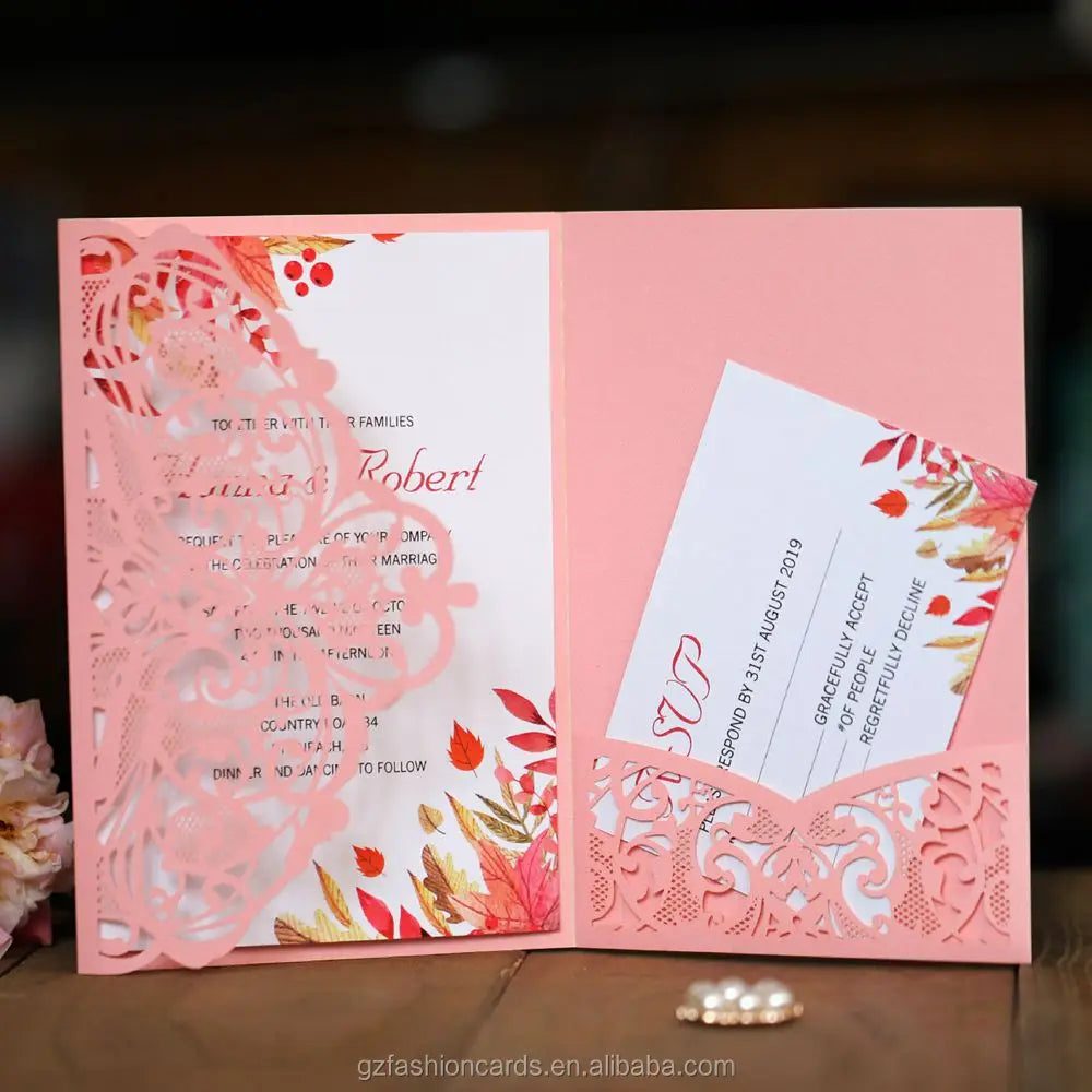 Laser Cut Paper Pocket Wedding Invitation Personalized Custom and Customized Laser Cut Birthday Invitation Cards