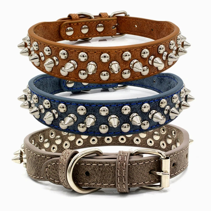 Pet Dog Collar With Spikes Leather Spiked Dog Collar with Rivet Pet Collar for Large Dogs