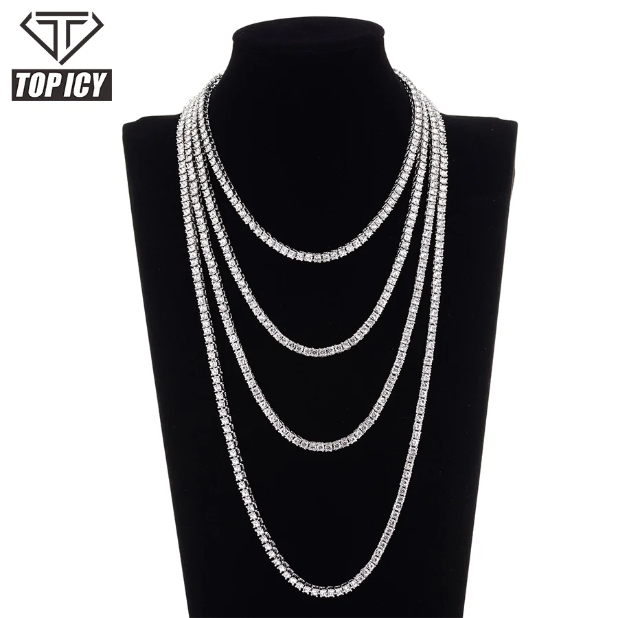 Top Icy Jewelry Hip Hop Silver Gold Plated Alloy Mens Rhinestones Necklace Iced Out Tennis Chain
