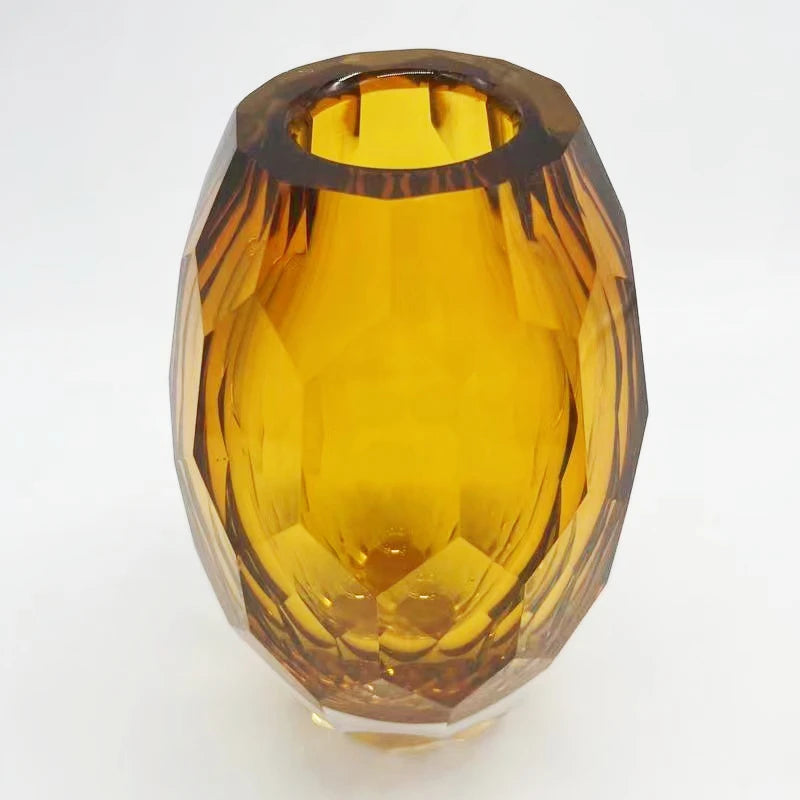 Hand Blown Tawny Cut Murano Glass Vase Art Deco Design with Simple Wind Handicraft Tabletop Artistic Feature