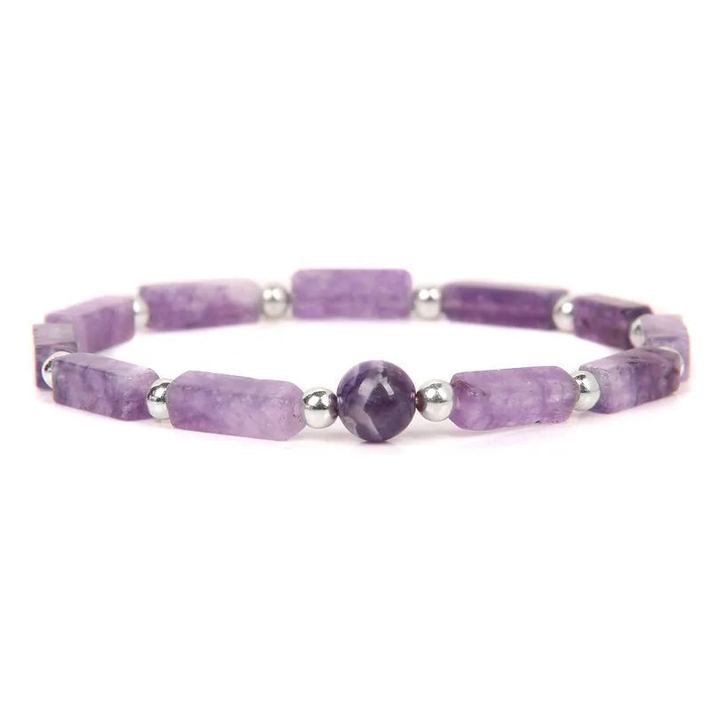 Natural Amethyst Lapis Lazuli Square Stone Beaded Bracelet Rectangular Lapis Lazuli Lilac Energy Yoga Bracelet
