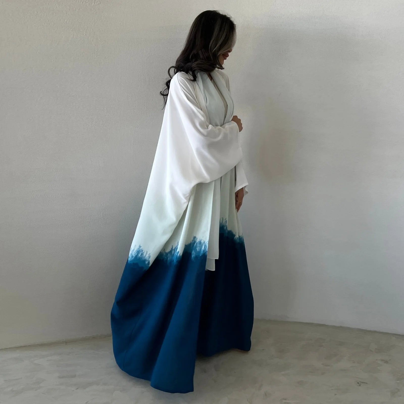 Dubai Muslim Fashion Women Elegant Tie-Dye Contrast Color Open Kimono Abayas Moroccan Kaftan Islam Clothing 2024 New