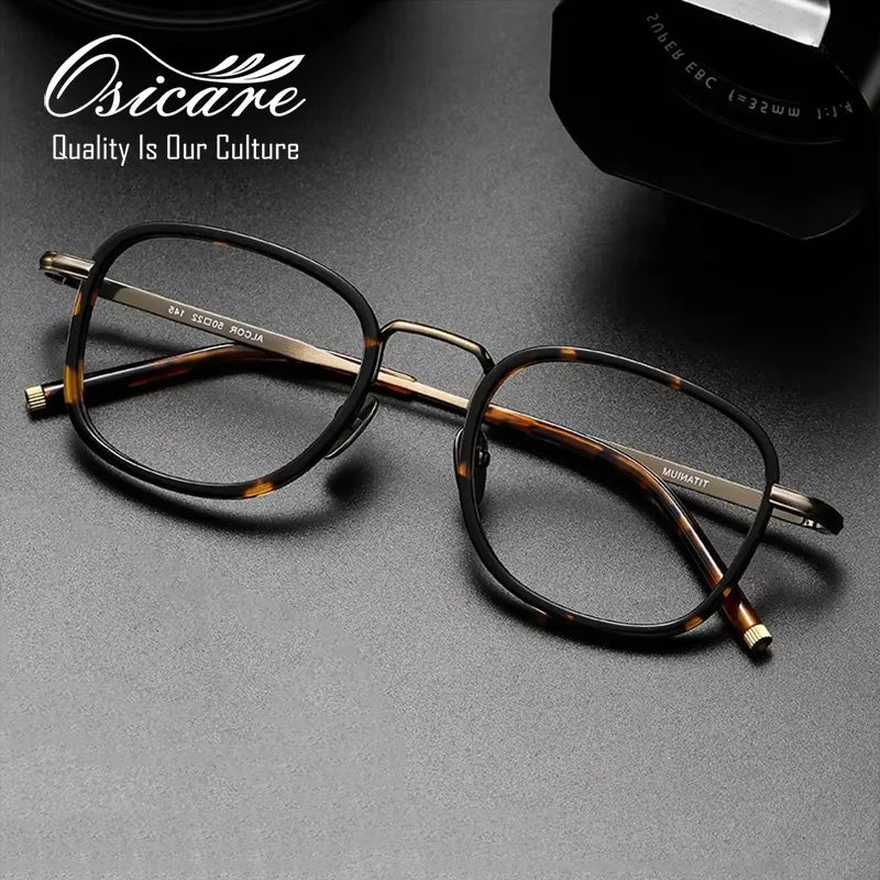 Premium Vintage Engraved Titanium Acetate Mixed Eyeglasses Frames Men Retro Brand Stylish Design Spectacle Nitinol Eye Glasses