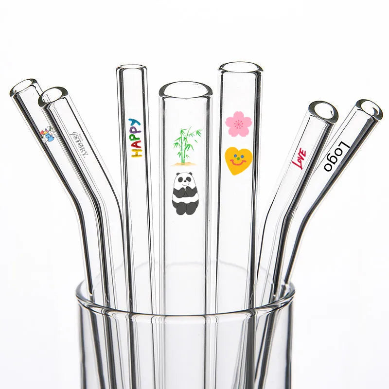 For Milk Juice Drink Color Straws 2024 New Product Ideas Hand Made Borosilicate Bpa-free Glass for Whisky Bar 1 Piece with Print