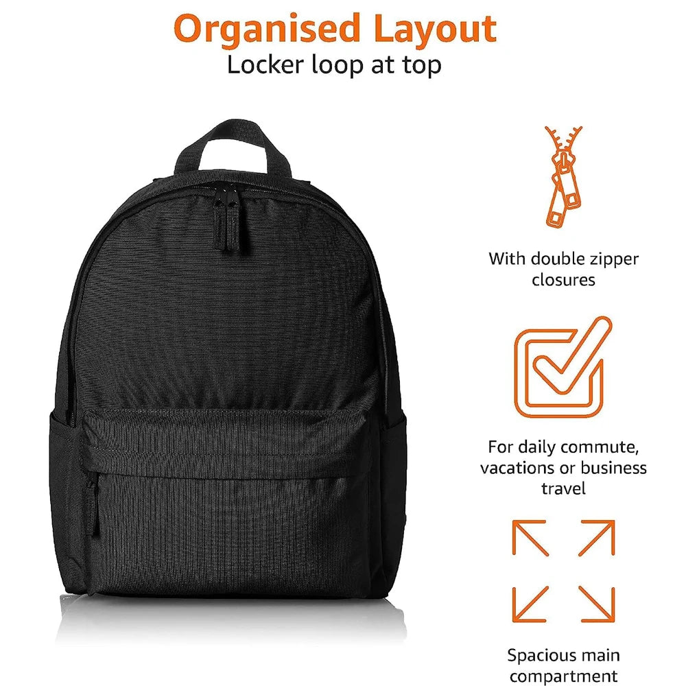 Black Unisex Anti-Theft Polyester Vintage Back School Book Bags for College Teens Side Pockets Water Bottle Holder Zipper