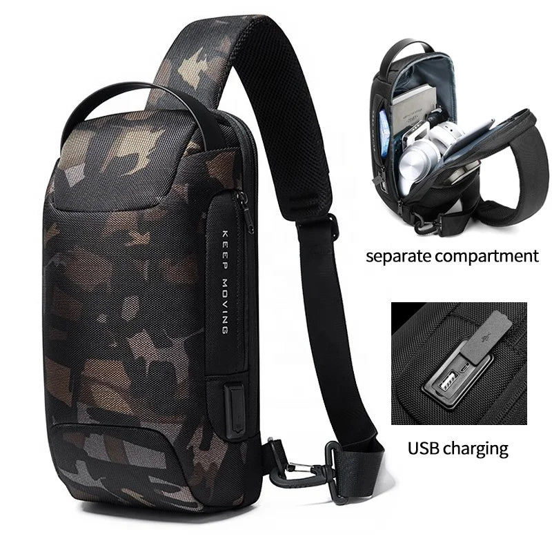 MingLu Factory Wholesale OEM Custom Men Anti Theft Waterproof Fashion Chest Crossbody Sling Bag Mens