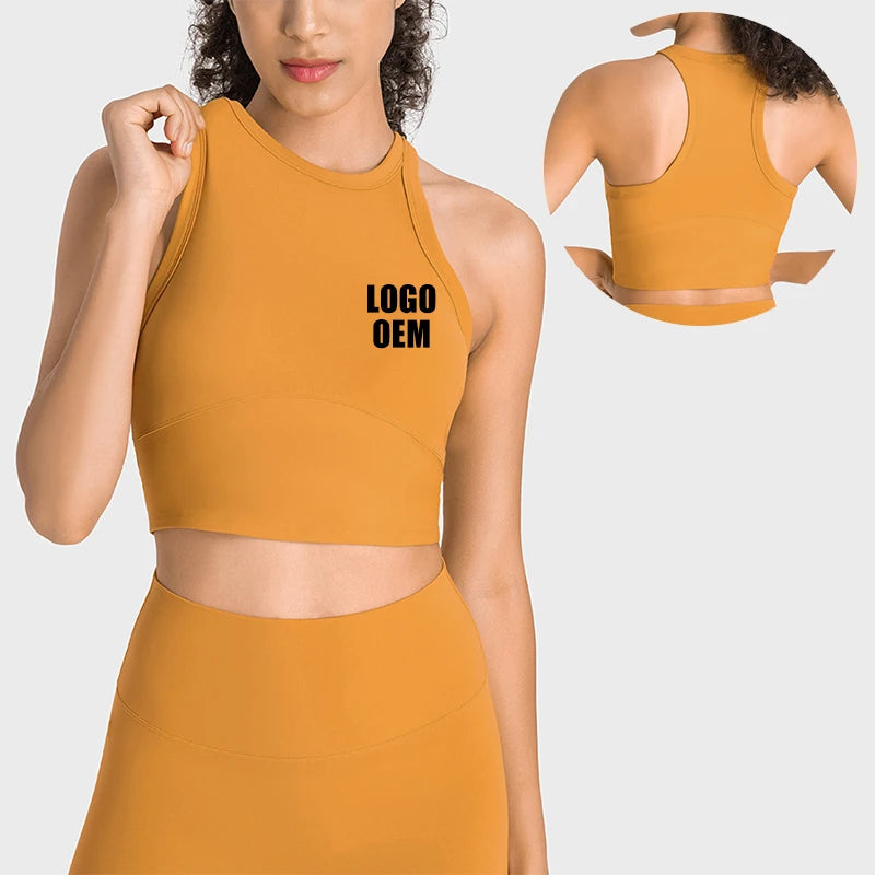Wholesale Built in Bra Sports Racer Back Crop Top Women Outdoor Activewear Walking Gym Fitness High Support Shockproof Yoga Bra