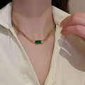 Korean Luxury Vintage Gold Diamond Acrylic Square Pendant Necklaces Stainless Steel Chain Necklace for Women