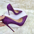 Cross Border Foreign Trade Wholesale Purple Snake Skin Patterned High Heels 12CM Pointed Thin Heel Brand Shoes for Women