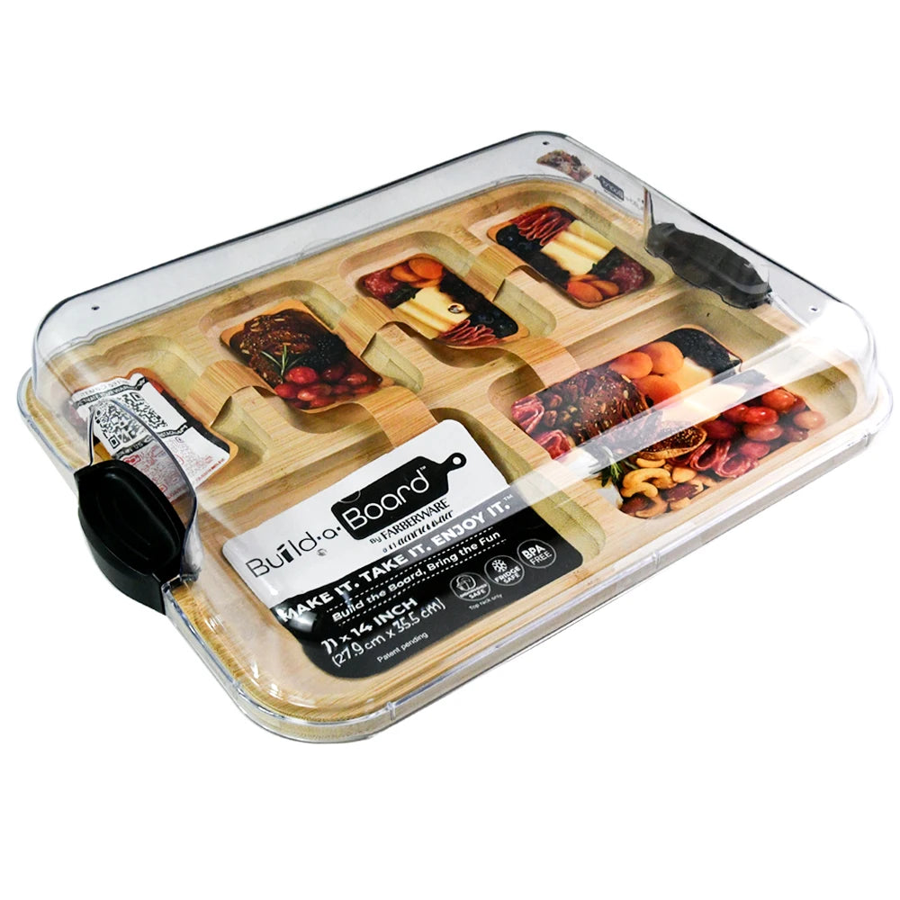 Factory Customizable Charcuterie Serving Bamboo Cheese Board with Clear Locking Lid  Personalized Gift Set