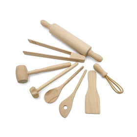 Beech Kids House Kitchen Utensils Set Includes Rolling Pin Mini Wooden Spoon Wooden Spatula Eggbeater for Babies