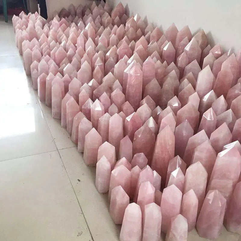 Natural Crystal Rose Quartz clear Quartz Point Tower Wand for Healing MegaBDM