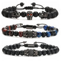 Wholesale Hot Copper Microset Crown Braided Strings Tiger Eye Lava Stone Skull Bead Bracelet for Men
