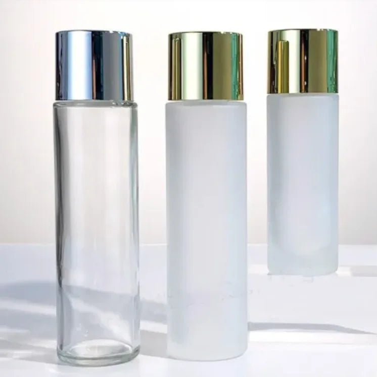 clear Frosted Makeup Remover Skincare Packing Glass Bottle for Toner 100ml Glass Bottle with Sliver Screw Lid Toner Bottle