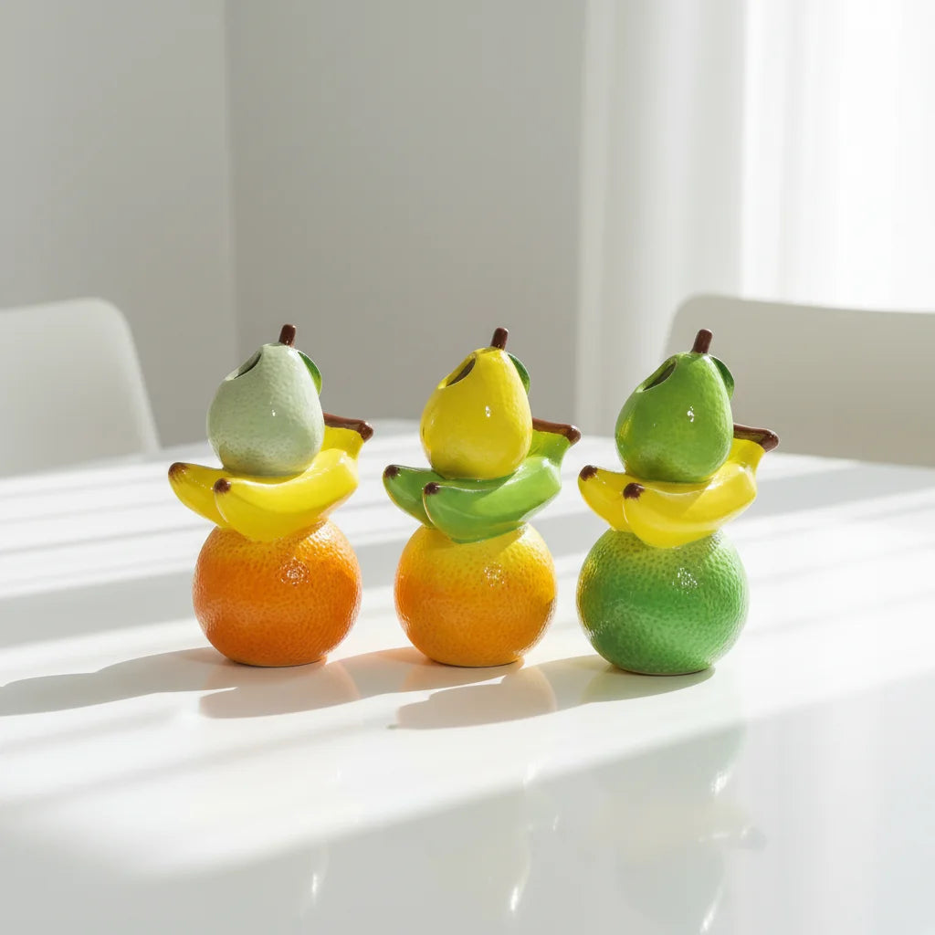 Decorative Flower Vase Fruit Sculpture Ceramic Banana Desktop Funky Fruit Vase Tabletop Lemon Vases for Home Decor