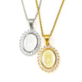 Stainless Steel Hip Hop Necklace with Gold Plated Cubic Zircon Religious Catholic Christian Mary Pendant for Weddings