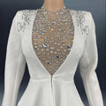 Singer Party Show Costume Weddding Dress Illusion Full Sleeve Sexy Backless Luxury Crystal  Bridal Dress Ivory Illusion Skirt