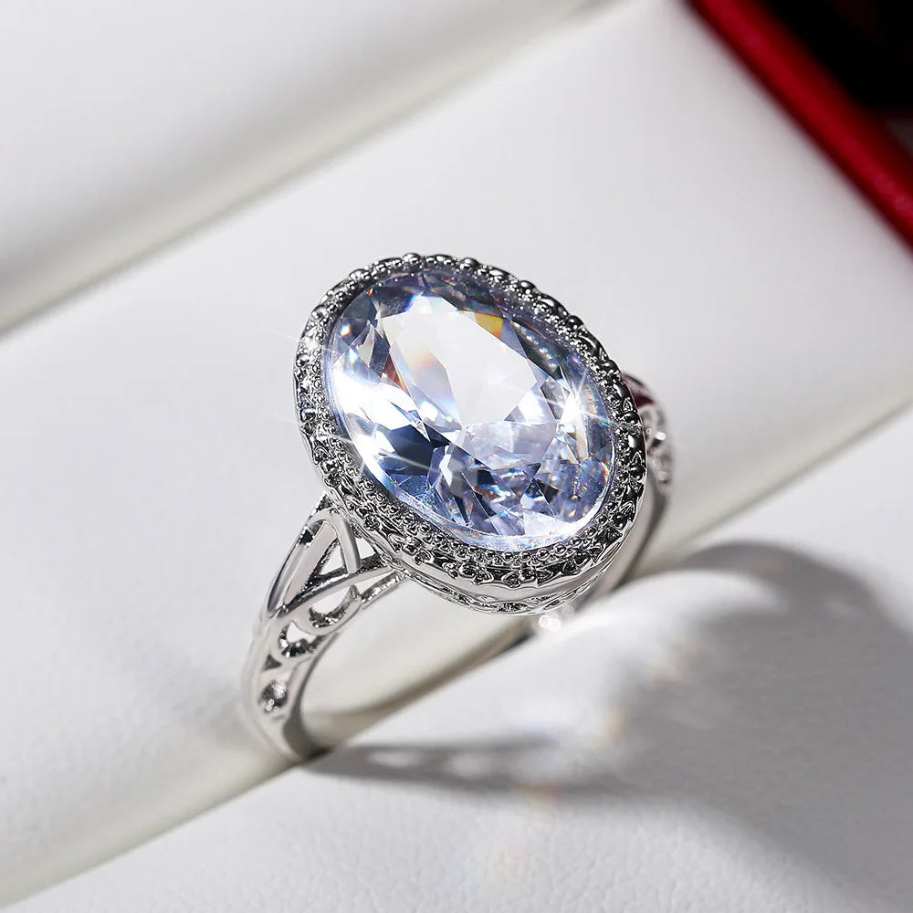 CAOSHI 925 Silver Plated Rings Oval Crystal Simple Big Zircons Classical Wedding Engagement Ring for Women