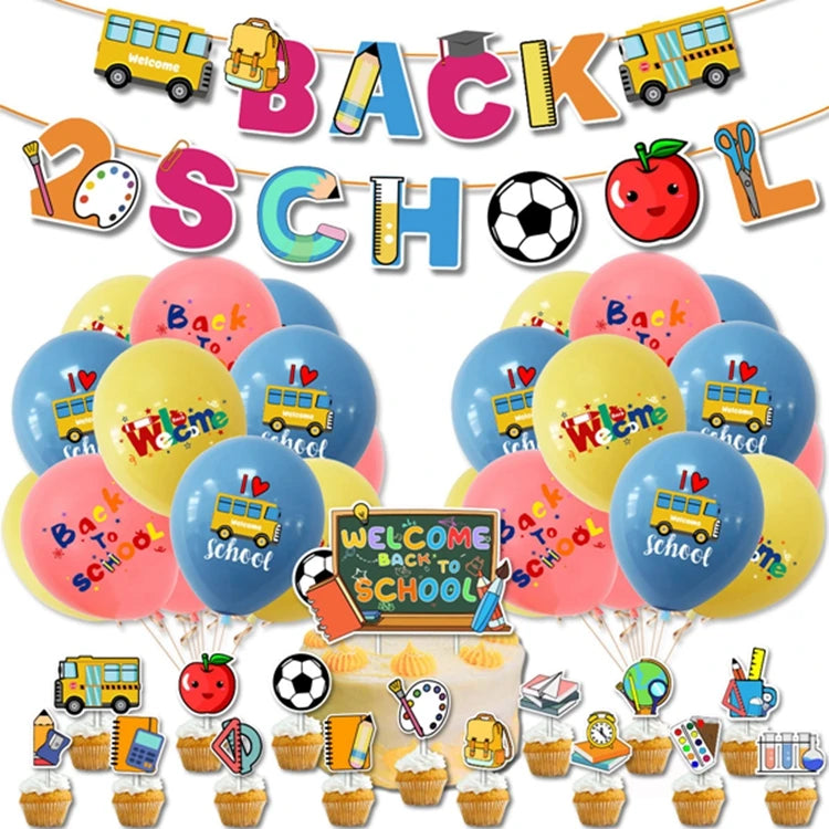 Welcome Back to School Balloon Schoolbag Stationery Letter Banner Balloons Back to School Party Decoration for Children X0345