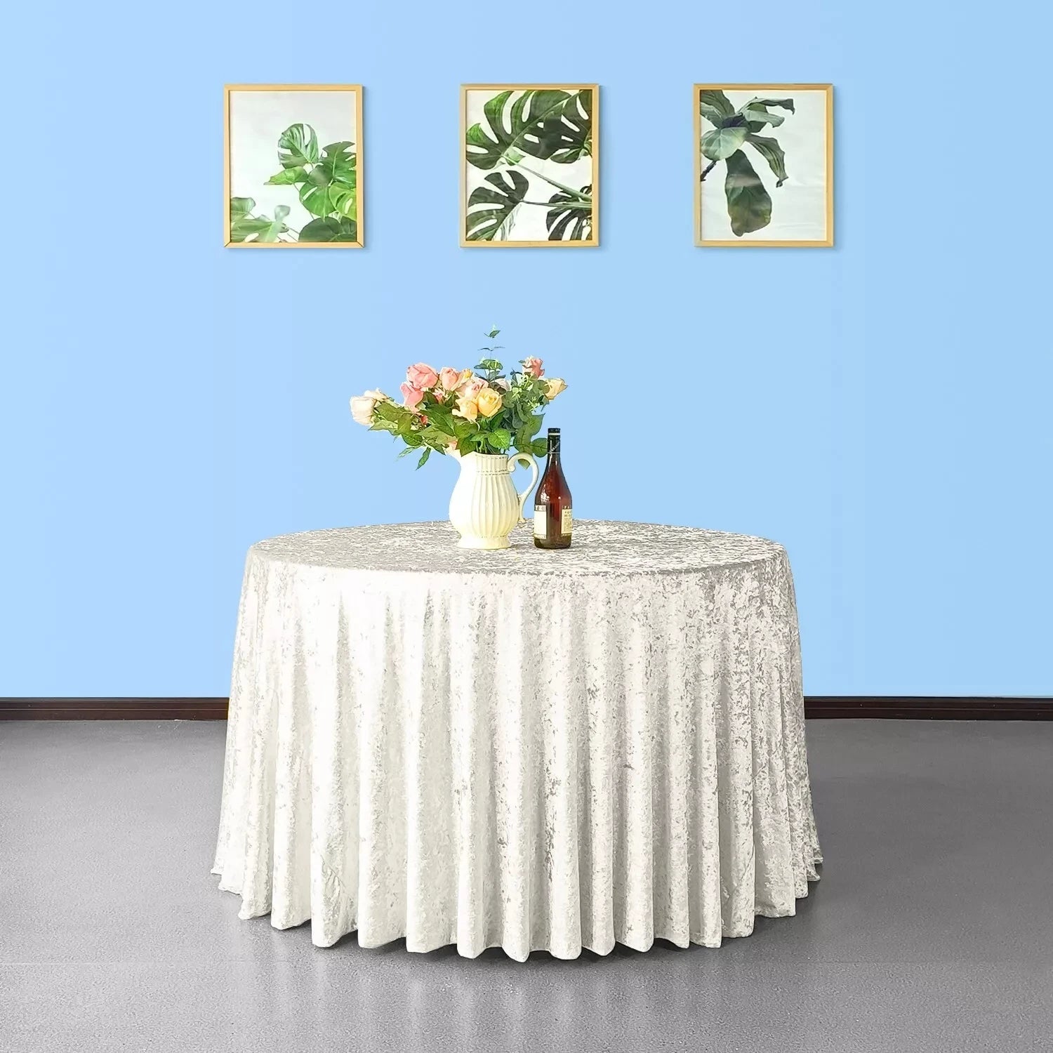 Wholesale 120 Inch Round Table Cover Banquet Party Outdoors Wedding Ivory Velvet Tablecloth Table Cloths for Events