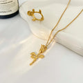 Romantic Rose Collar Necklace Ring Jewelry Set Stainless Steel Gold Plated 18k Fashion Jewelry