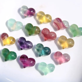 Wholesale 1.8cm Natural Rainbow Fluorite Crystal Mini Puffy Hearts Beads Hand Carved Jewelry Making Laser Love Perfect Gift