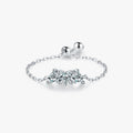 925 Sterling Silver Fashion Fine Jewelry Sparkling Three Stone Heart Clear Cubic Zirconia Adjustable Link Chain Rings for Women