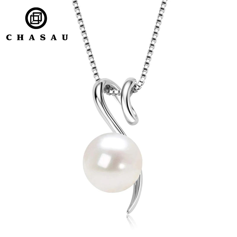 Fashion Jewelry Necklaces Simple 925 Sterling Silver Freshwater Cultured 9-10mm Single Pearl Pendant Necklaces