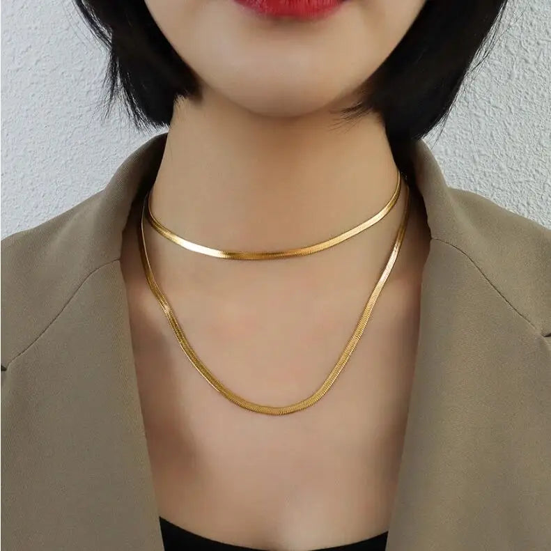 Moge Cadenas De Oro Fashion Gold Plated Jewelry Minimalist 3mm Herringbone Snake Chain Choker Necklace for Women