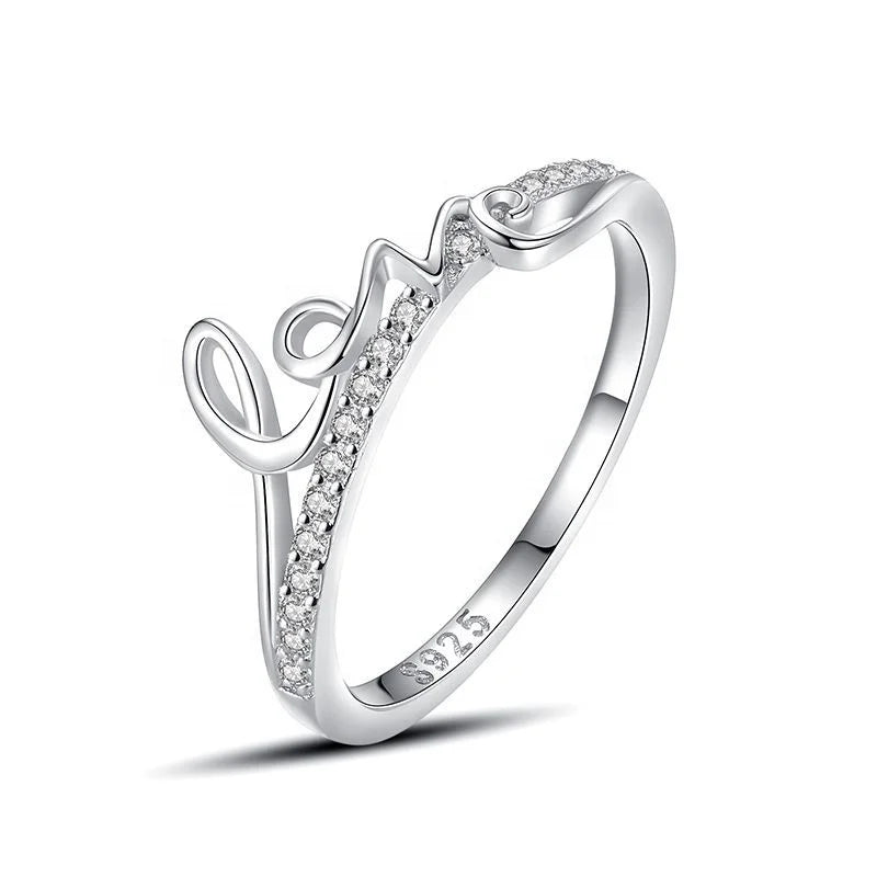 JZ809 Luxury 925 Sterling Silver Letter LOVE CZ Diamond Ring Women Fashion Zircon Stacked Finger Rings Can Be Custom