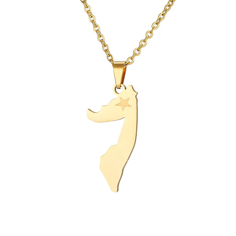 18 Gold Plating Stainless Steel Somalia Sierra Leone Ghana Outline Necklace Pendant