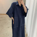 Wholesale 2026 Spring New Fashion Retro Classic Polo Collar Open Line Design Straight Loose Five-point Sleeve Denim Women Dress
