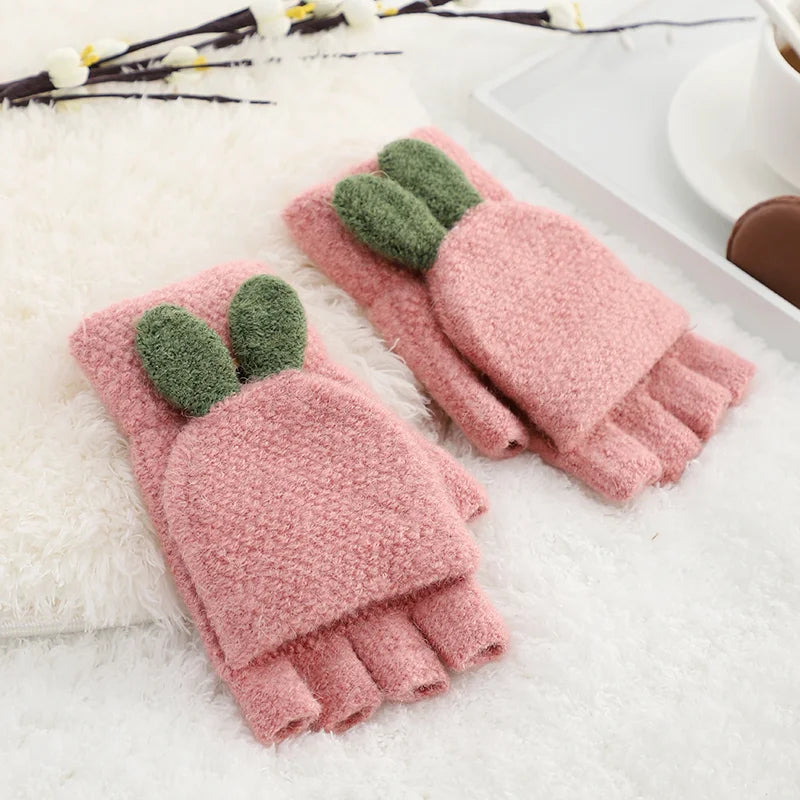 Cheap Cute Fresh Style Half Finger Convertible Winter Knitted Flip Top Gloves Mittens for Women