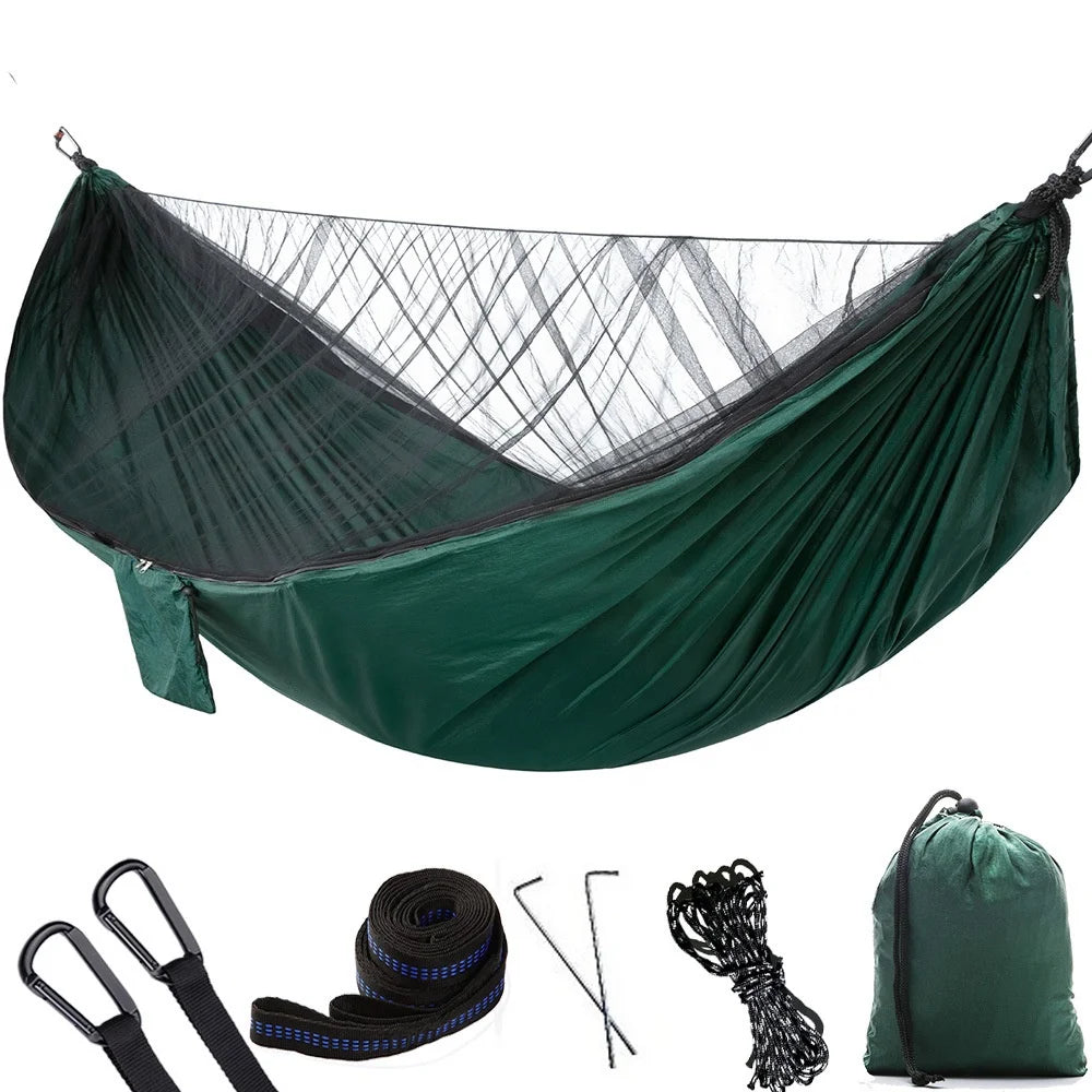 Modern Nylon Polyester Portable Lightweight Hammocks Bed Net Tree Straps Carry Bag Outdoor Travel Hiking Party Furniture Four