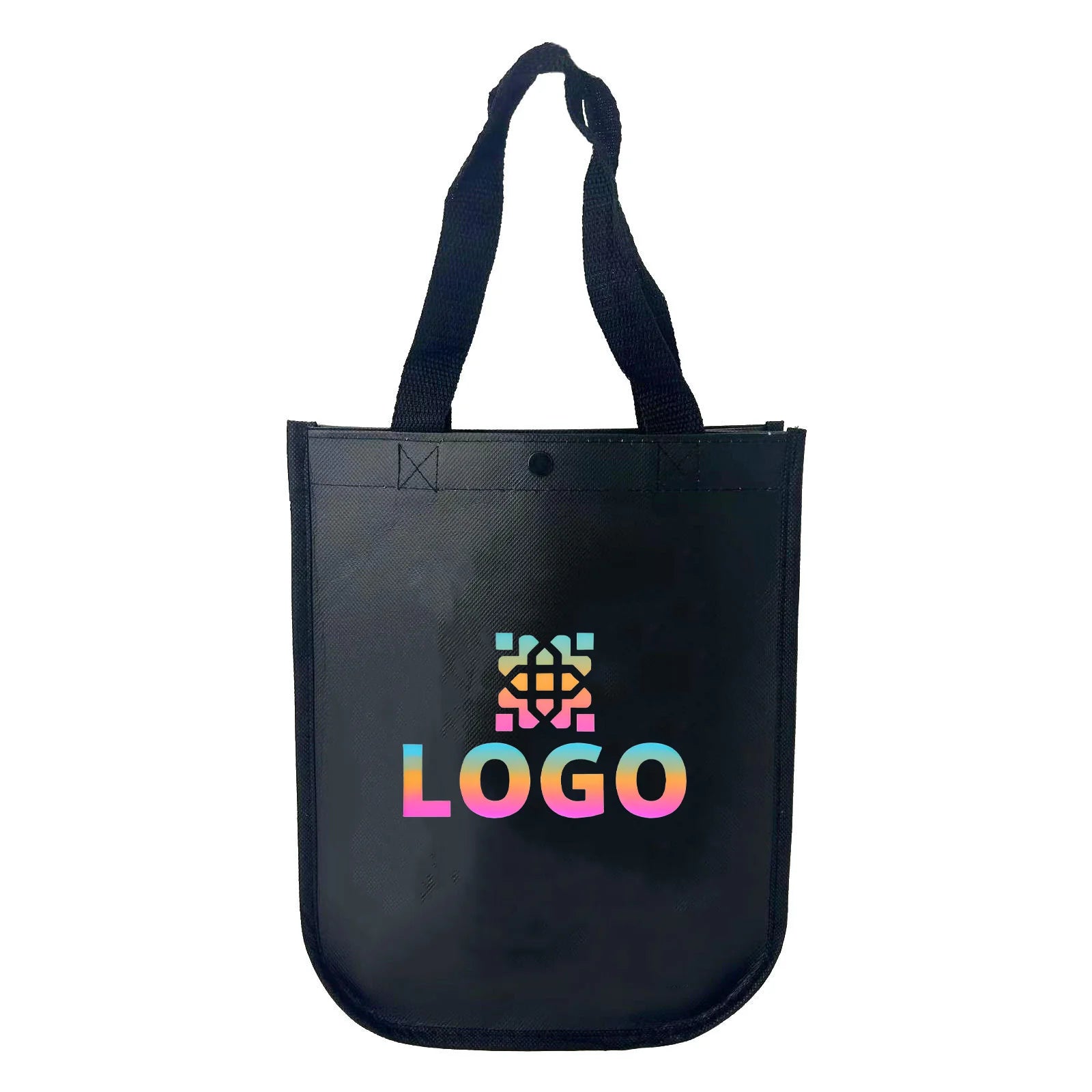 Lemon PP Laminated Reusable Eco-Logo Non-Woven Tote Shopping Bag Button Closure Curved Corners Waterproof Daily Use Custom