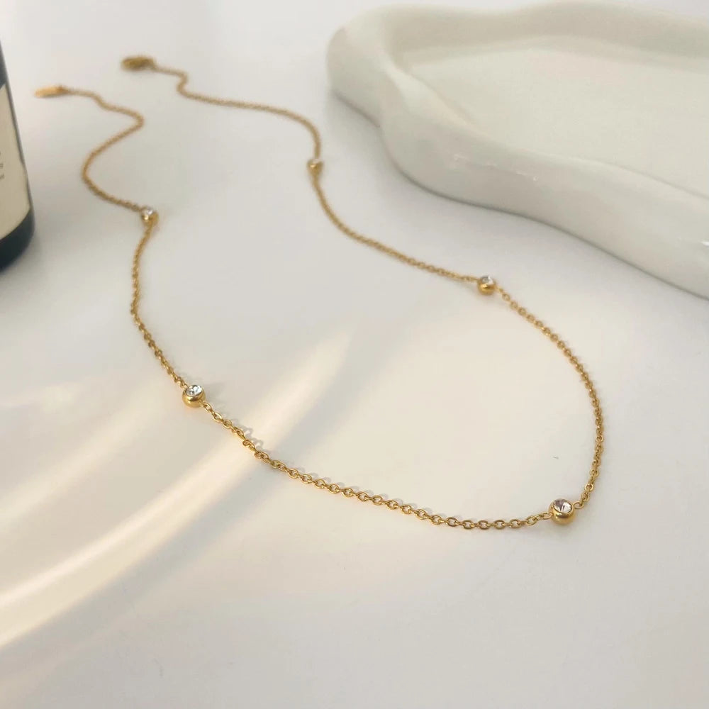 Hot Selling Instagram Neck Chain Joyas De Acero Inoxidable Stainless Steel 18k Gold-plated Minimalist Round Zircon Necklace