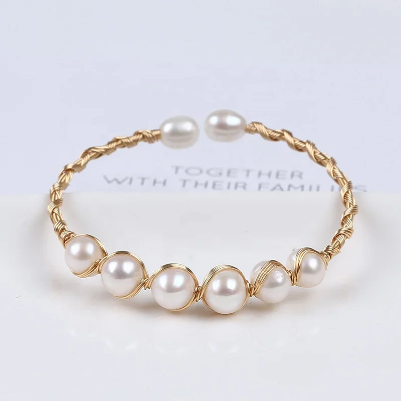 Hot Sale Natural Freshwater Pearl Adjustable Cuff Opening Bracelet for Women Gift