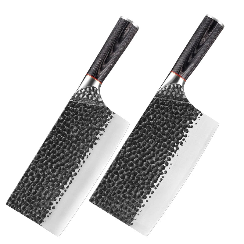 8 Inch Hand Forged Kitchen Knife 9cr18 Stainless Steel Full Tang Butcher Cleaver with Pakka Wood Handle Carbon Steel Blade