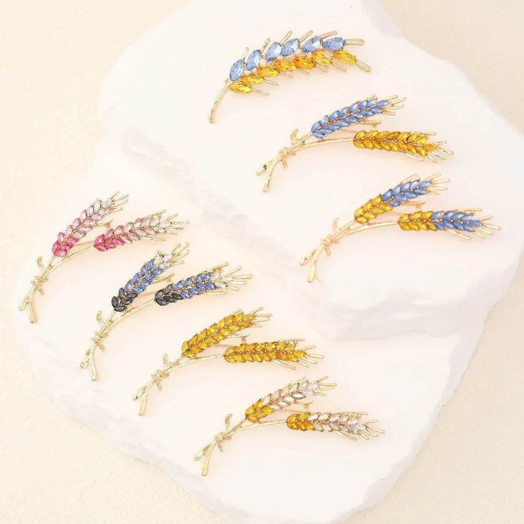 Beautiful Crystal Wheat Tassel Brooch for Ladies Simple Fashion Clothing Accessories for Wedding Party Engagement Gift